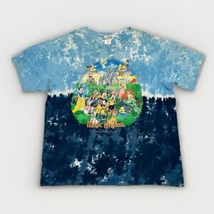 Vintage Walt Disney World Blue Tie Dye Magic Kingdom Shirt Size L 24.5x29.5 RARE